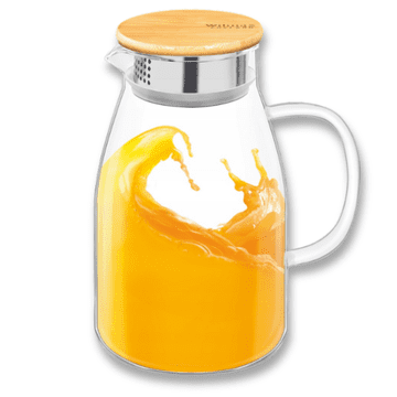 shumee Steklen vrč za pijačo, sokove, vodo z bambusovim pokrovom Wilmax 1,5 l