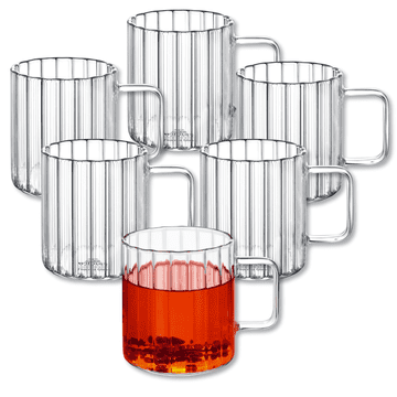 shumee Wilmax termo kozarci z ročajem - komplet 6 kosov - 400 ml - kozarci iz reliefnega stekla za vodo, čaj, kavo - skodelice za tople in hladne napitke