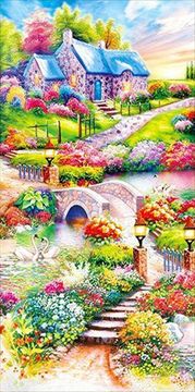 shumee Diamantno vezenje Cvetlična hiša 45x85 cm