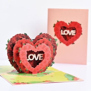 shumee 3D pop-up čestitka za valentinovo - Srce vrtnice