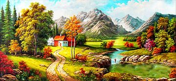 shumee Diamantno vezenje Hiša ob potoku 100x50