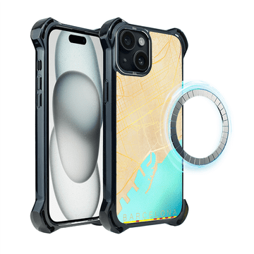 shumee Ovitek za iPhone 15 Plus IBIZU DropGuard Ultra z MagSafe, zemljevidi sveta in Barcelono