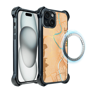 shumee Ovitek IBIZU DropGuard Ultra za iPhone 15 z MagSafe, zemljevidi sveta, Rim