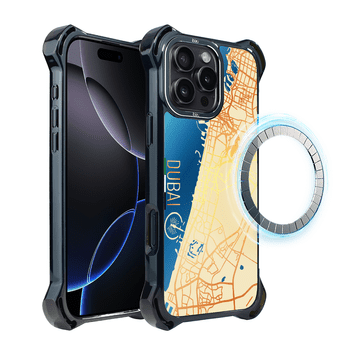 shumee Ovitek za iPhone 16 Pro Max IBIZU DropGuard Ultra z MagSafe, zemljevidi sveta, Dubaj