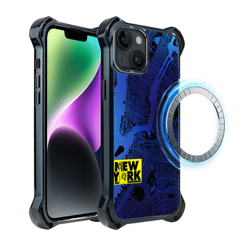 shumee Ovitek za iPhone 14 Plus IBIZU DropGuard Ultra z MagSafe, zemljevidi sveta, New York