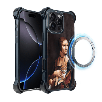 shumee Ovitek za iPhone 16 Pro IBIZU DropGuard Ultra z MagSafe, Leonardo Da Vinci, dama z mačko