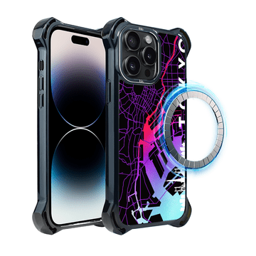 shumee Ovitek za iPhone 14 Pro Max IBIZU DropGuard Ultra z MagSafe, zemljevidi sveta, Tokio