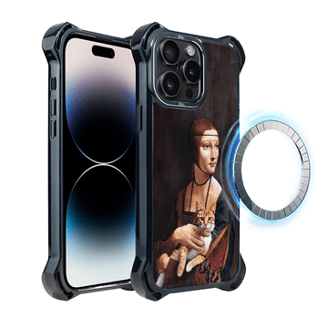 shumee Ovitek za iPhone 14 Pro IBIZU DropGuard Ultra z MagSafe, Leonardo Da Vinci, gospa z mačko