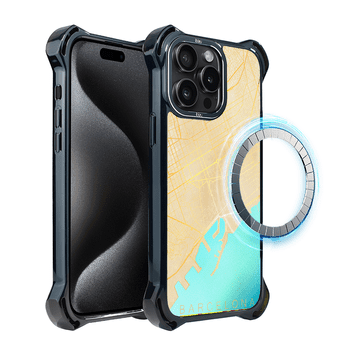 shumee Ovitek za iPhone 15 Pro IBIZU DropGuard Ultra z MagSafe, zemljevidi sveta, Barcelona