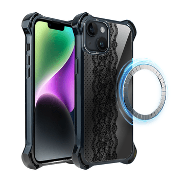 shumee Ovitek za iPhone 14 Plus IBIZU DropGuard Ultra z MagSafe, polnočen, okrasna čipka