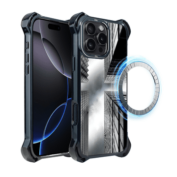 shumee Ovitek za iPhone 16 Pro IBIZU DropGuard Ultra z MagSafe, črno mesto, nebotičniki