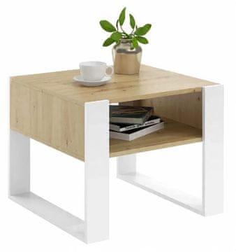 shumee Kaja kvadratna klubska mizica 60x60 bela/umetniški hrast za dnevno sobo Klubska mizica MK