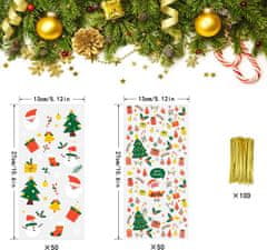 Nikcorp Božične vrečke za piškote in darila 100 kosov, prozorne celofanske vrečke z vezicami, 38x27 cm