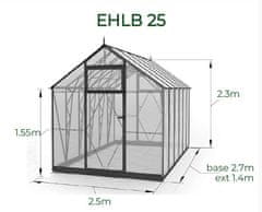 EcoSlider Stekleni rastlinjak STEKLENJAK EcoSlider 2,5m širine – 4 mm varnostno steklo, 410 cm