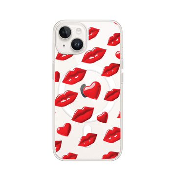 shumee Ovitek za iPhone 14 Plus z MagSafe, prozoren, fleksibilen silikonski ovitek, rdeče ustnice