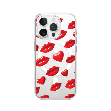 shumee Ovitek za iPhone 14 Pro Max z MagSafe, prozoren, fleksibilen silikonski ovitek, rdeče ustnice