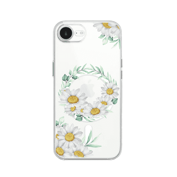 shumee Ovitek za iPhone 16e z MagSafe, prozoren, fleksibilen silikonski ovitek, venec marjetice