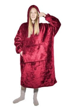 shumee Bordo TV pončo s kapuco - pulover s krznom, topel, dolgi rokavi, velik žep