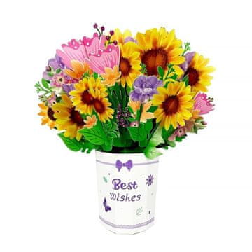 shumee 3D pop-up voščilnica s sončnicami v vazi