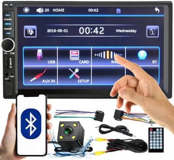 shumee QIKtech Avtoradio Bluetooth USB 2DIN 7" zaslon + Kamera za vzvratno vožnjo komplet