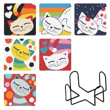 shumee Diamantno vezenje - Podstavek za kozarce - Kvadrat 6 kos - Mačji svet