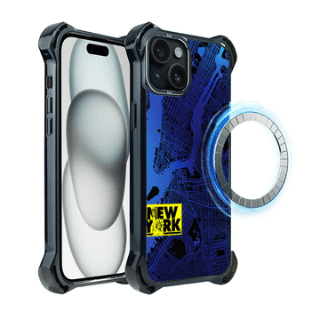 shumee Ovitek za iPhone 15 Plus IBIZU DropGuard Ultra z MagSafe, zemljevidi sveta, New York