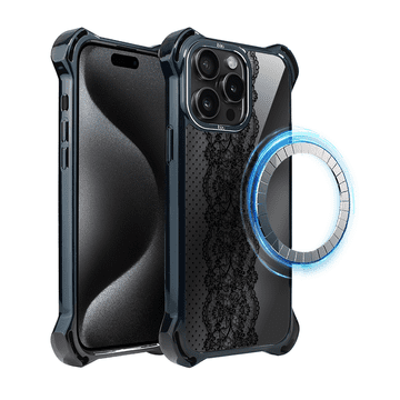 shumee Ovitek za iPhone 15 Pro Max IBIZU DropGuard Ultra z MagSafe, polnočen, okrasna čipka