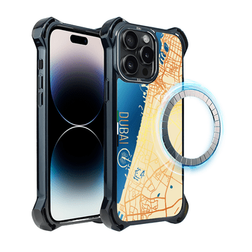 shumee Ovitek za iPhone 14 Pro Max IBIZU DropGuard Ultra z MagSafe, zemljevidi sveta, Dubaj