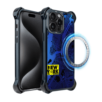 shumee Ovitek za iPhone 15 Pro IBIZU DropGuard Ultra z MagSafe, zemljevidi sveta, New York