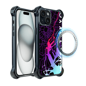 shumee Ovitek IBIZU DropGuard Ultra za iPhone 15 z MagSafe, zemljevidi sveta, Tokio