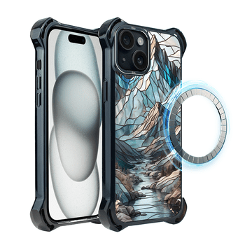 shumee Ovitek za iPhone 15 Plus IBIZU DropGuard Ultra z MagSafe, barve stekla, Mountain Stream