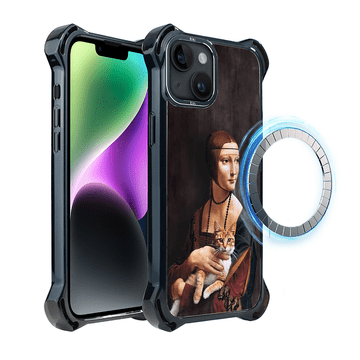 shumee Ovitek za iPhone 14 IBIZU DropGuard Ultra z MagSafe, Leonardo Da Vinci, gospa z mačko