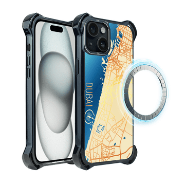 shumee Ovitek za iPhone 15 Plus IBIZU DropGuard Ultra z MagSafe, zemljevidi sveta, Dubaj