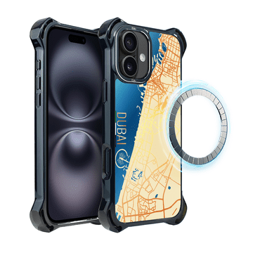 shumee Ovitek za iPhone 16 Plus IBIZU DropGuard Ultra z MagSafe, zemljevidi sveta, Dubaj