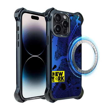 shumee Ovitek za iPhone 14 Pro Max IBIZU DropGuard Ultra z MagSafe, zemljevidi sveta, New York