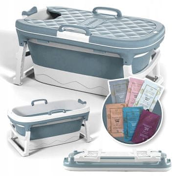shumee Zložljiva silikonska kopalna kad Blue Portable Bath Home SPA 110 cm