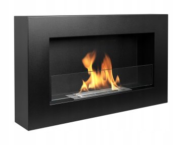 shumee Stenski biokamin s steklom 65x40x12 cm BOX Regulacija plamena Mat črna