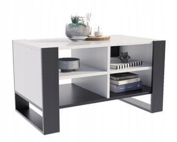 shumee Klubska mizica Figa hrast BELA ČRNA za dnevno sobo s polico LOFT