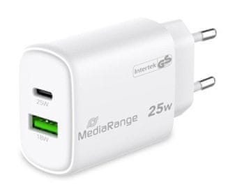 MediaRange Polnilec hitri 25 w z izhodom usb-a in usb-c mrma112