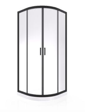 Armal Polkrožna tuš kabina z drsnimi vrati DOMINO OBLA 90, črni mat profili, prozorno steklo 6 mm