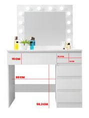 Aga Toaletna miza z ogledalom in osvetlitvijo + tabure Mat bela
