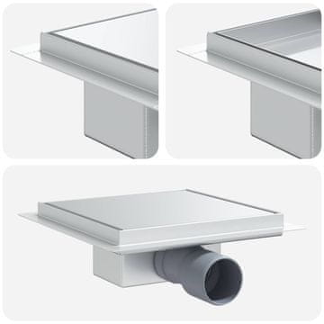 Vidaxl 2 v 1 Odvod za prho srebrna 20 x 20 cm Nerjaveče jeklo 304