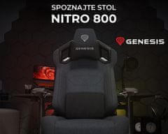 Genesis NITRO 800 gaming / pisarniški stol, ergonomski, nastavljiva višina / naklon, zibanje, 4D nasloni za roke, tkanina, do 150kg, črno siv
