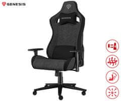 Genesis NITRO 800 gaming / pisarniški stol, ergonomski, nastavljiva višina / naklon, zibanje, 4D nasloni za roke, tkanina, do 150kg, črno siv