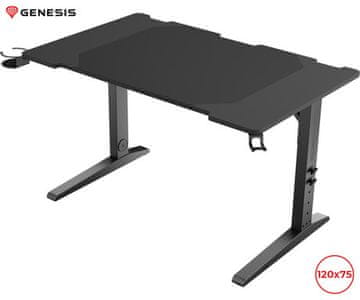 Genesis HOLM MODULAR 120 pisarniška / gaming miza, modularna, robustna konstrukcija, nastavljiva višina, RGB LED osvetlitev, napeljava kablov, črna