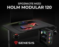 Genesis HOLM MODULAR 120 pisarniška / gaming miza, modularna, robustna konstrukcija, nastavljiva višina, RGB LED osvetlitev, napeljava kablov, črna