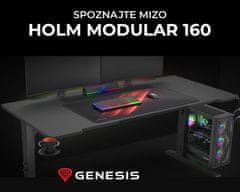 Genesis HOLM MODULAR 160 pisarniška / gaming miza, modularna, robustna konstrukcija, nastavljiva višina, RGB LED osvetlitev, črna