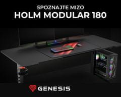 Genesis HOLM MODULAR 180 pisarniška / gaming miza, modularna, robustna konstrukcija, nastavljiva višina, RGB LED osvetlitev, črna