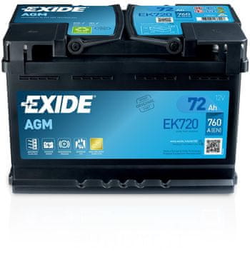 Exide AKUMULATOR 72AH D+ 760A AGM EXIDE 278X175X190 - 72AH EK720