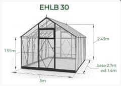 EcoSlider Stekleni rastlinjak STEKLENJAK EcoSlider 3,0m širine – 4 mm varnostno steklo, 270 cm